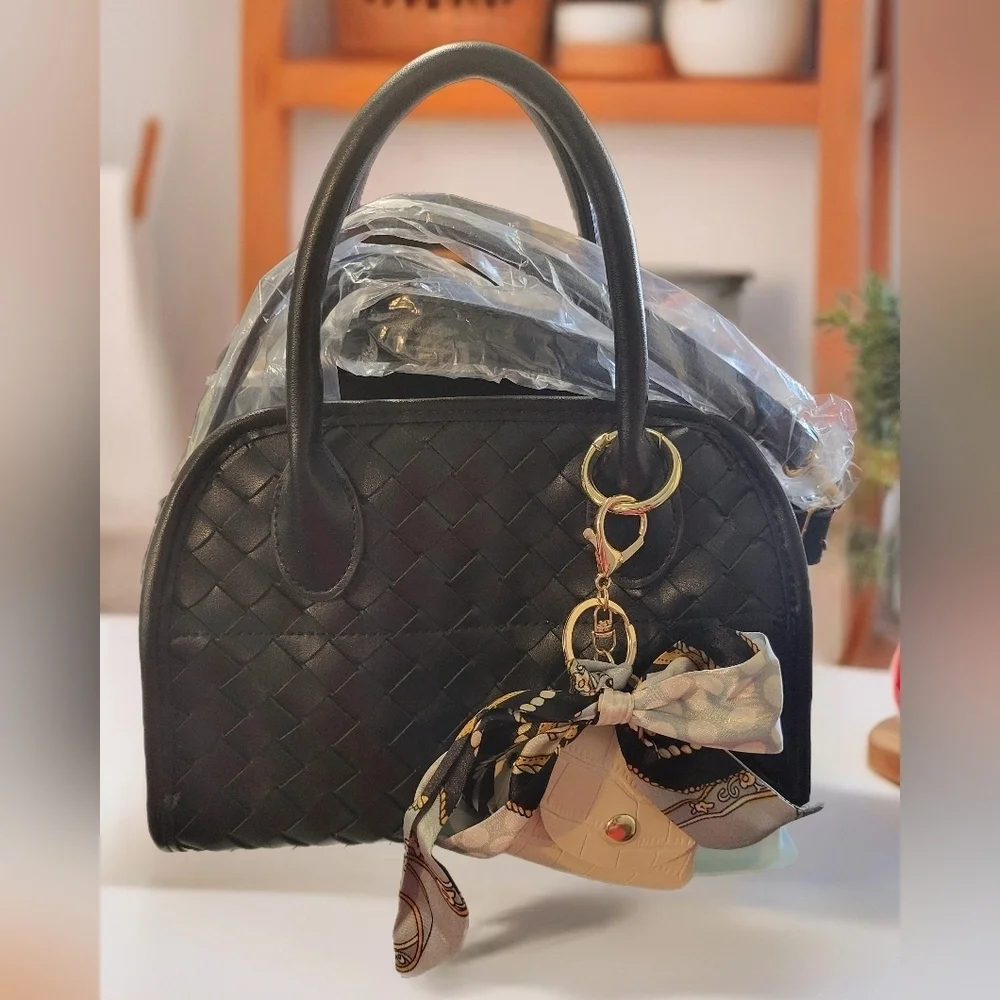 Elegant Black Woven Urban Expressions Bag With Bag Charm. NWOT